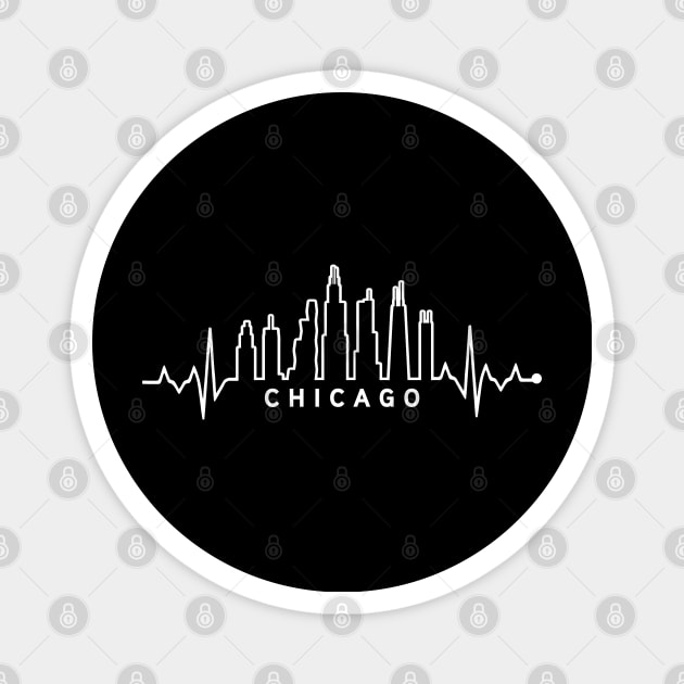 Chicago City Skyline EKG Heartbeat Night Sky Silhouette Magnet by TeeCreations